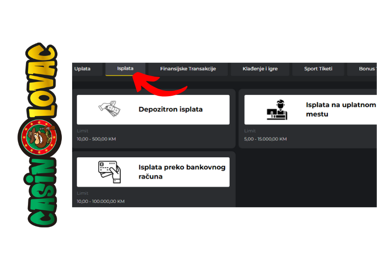 Klikni na 'Isplata' i izaberi način isplate