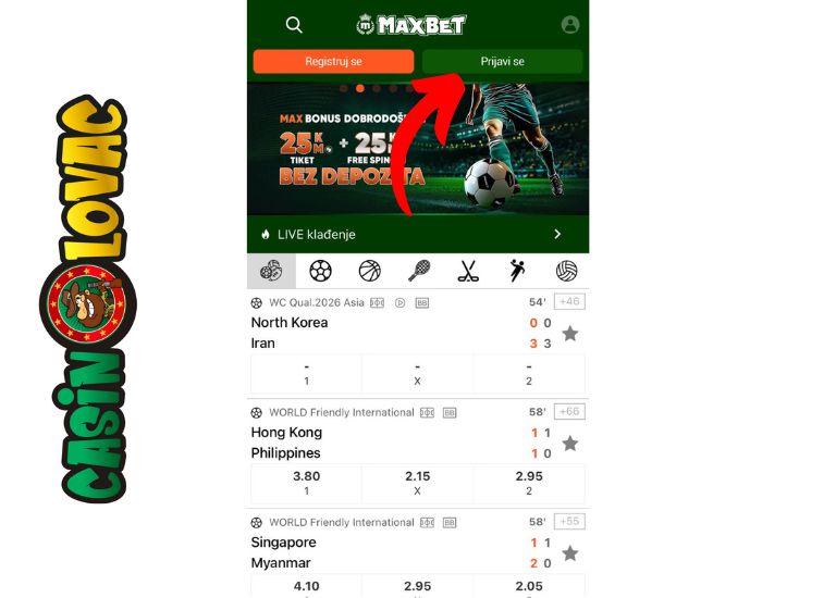 Otvaranje aplikacije Maxbet