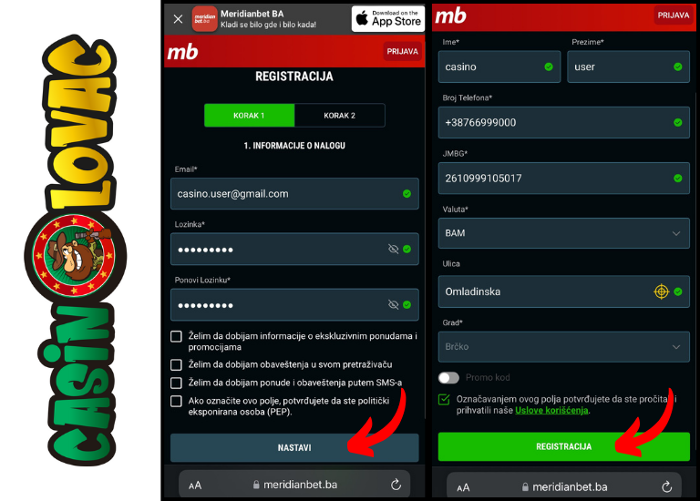 Meridianbet drugi korak registracije