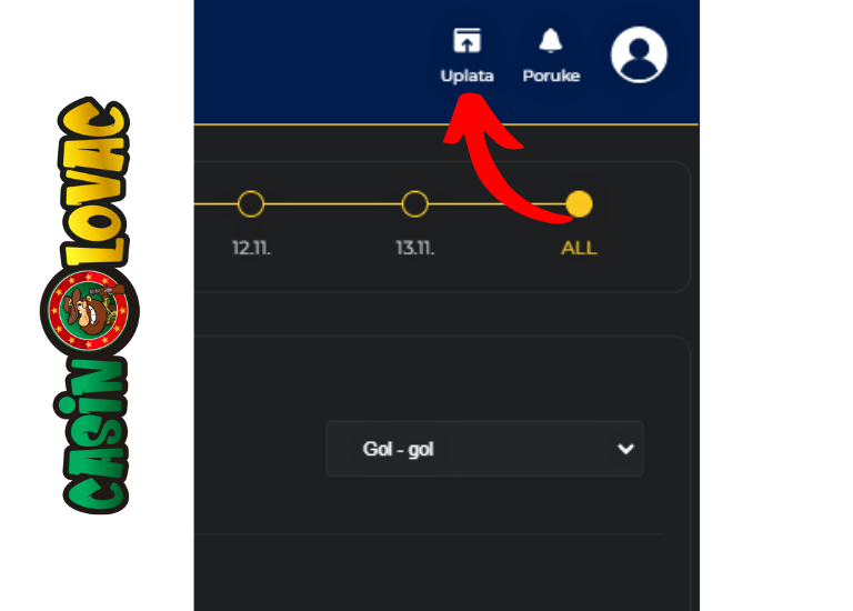 Klikni na polje 'Uplata'