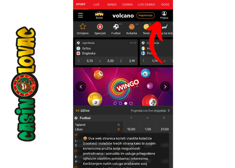 Otvaranje aplikacije Volcanobet