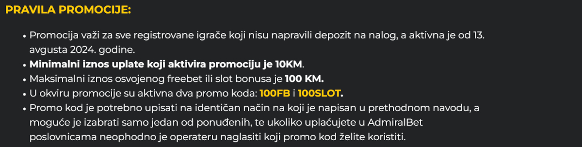 Admiralbet uvjeti bonusa dobrodoslice