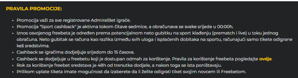 Pravila promocije Admiral Pravila promocije Admiral