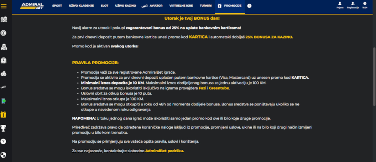 Admiral uvjeti promocije Admiral uvjeti promocije