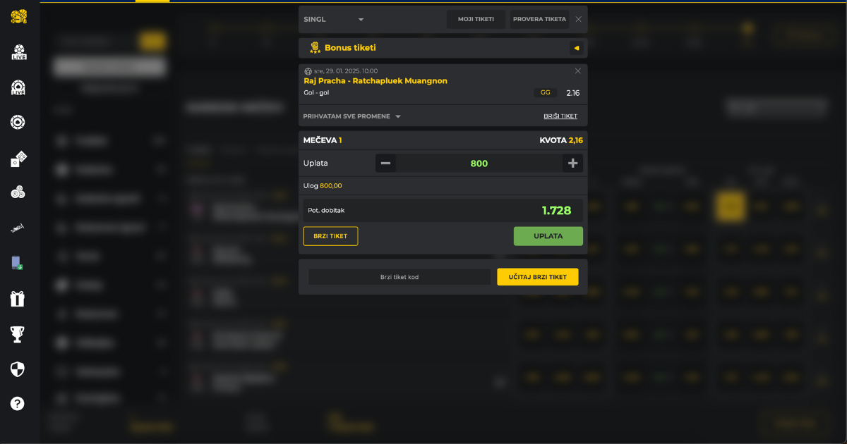 Tiket kladjenje listić