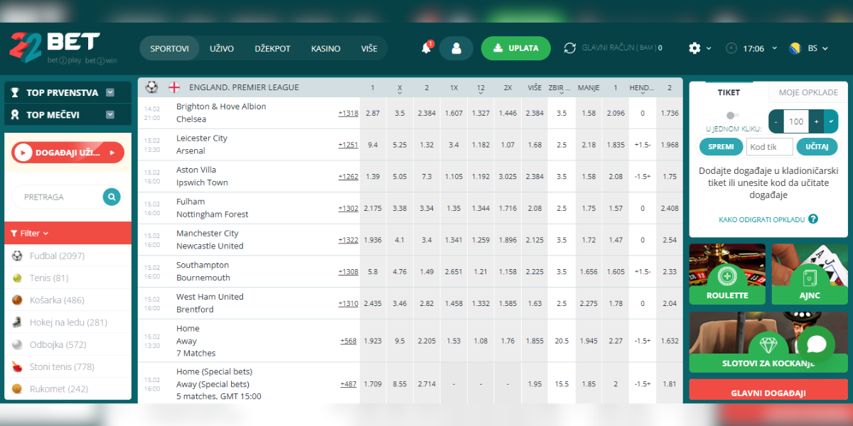 22bet sport