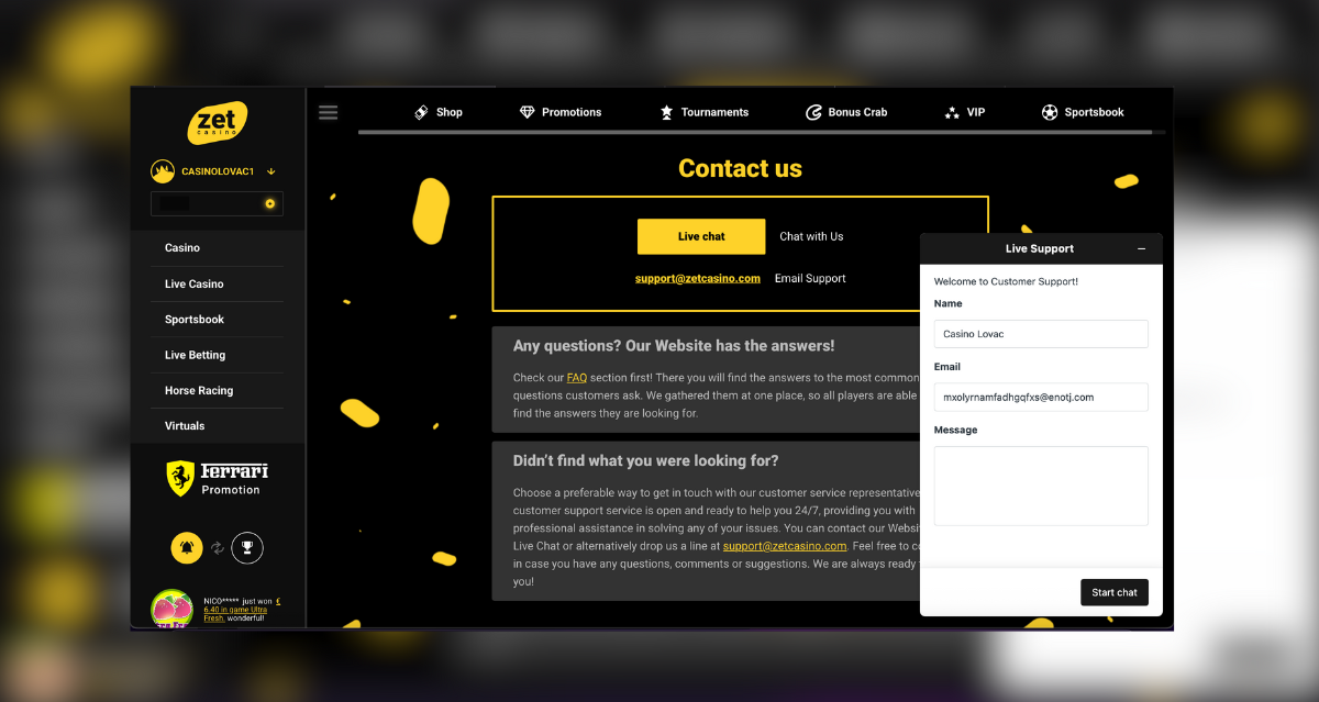 ZetCasino kontakt