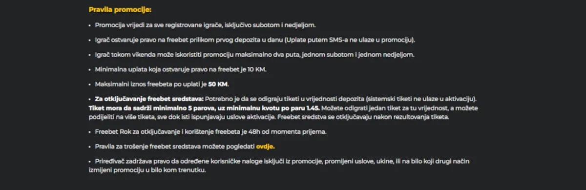 Uvjeti freebet promocije Admiral